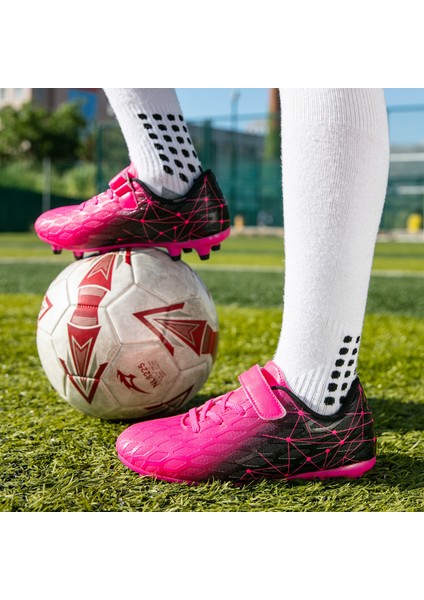 Çocuk Aşınmaya Dayanıklı Kaymaz Eğitim Futbol Ayakkabıları, Siyah Pembe (Yurt Dışından) indirimleri