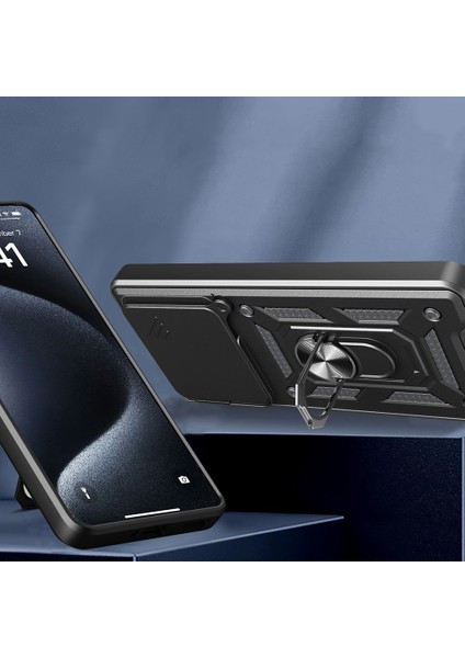 Realme Note 60 Kılıf Magnetik Stand Olabilen Kamera Korumalı Kapak - Siyah