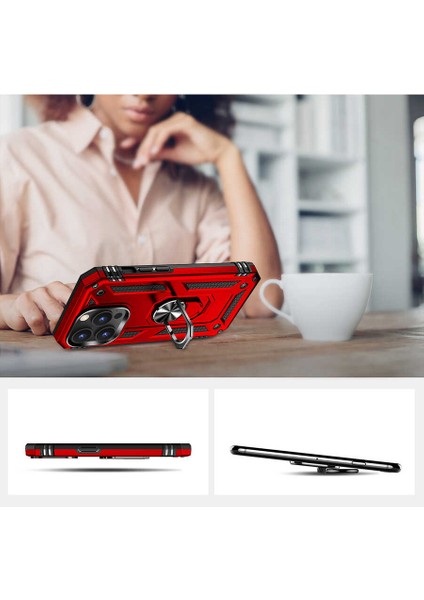 Apple iPhone 15 Pro Max Kılıf Magnetik Stand Olabilen Kamera Korumalı Kapak - Lacivert