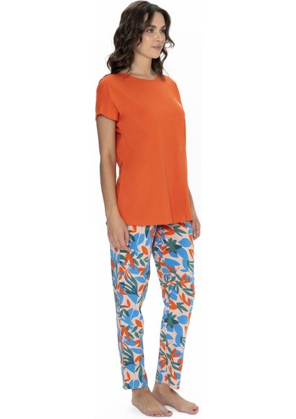 Kadın Yazlık Pijama Takım, Üst %50 Modal %50 Pamuk, Alt Viskon
