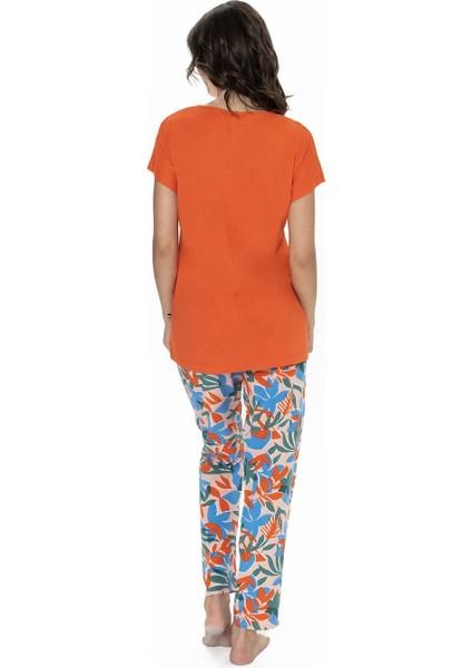 Kadın Yazlık Pijama Takım, Üst %50 Modal %50 Pamuk, Alt Viskon