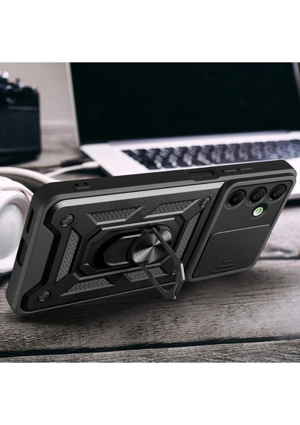 Samsung Galaxy A16 Kılıf Magnetik Stand Olabilen Kamera Korumalı Kapak - Siyah modelleri