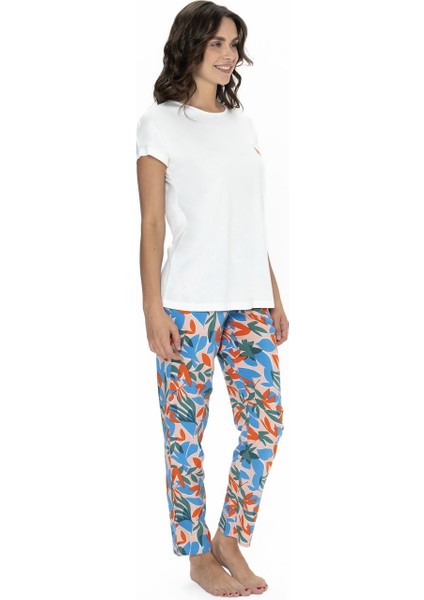Kadın Yazlık Pijama Takım, Üst %50 Modal %50 Pamuk, Alt Viskon