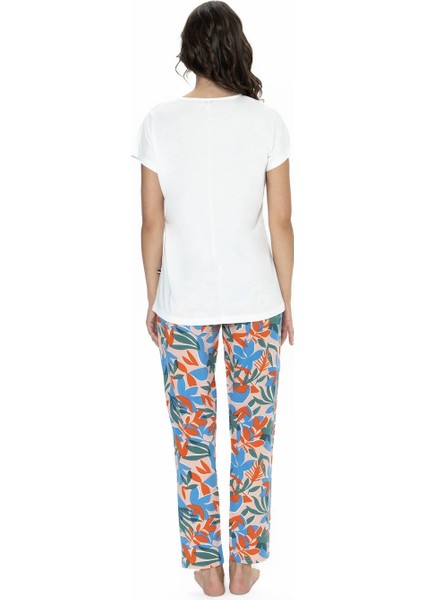 Kadın Yazlık Pijama Takım, Üst %50 Modal %50 Pamuk, Alt Viskon