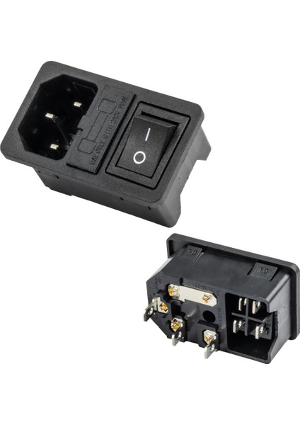 C14 Power Soket Erkek Aç Kapa On Off Anahtarlı Fuseli Kulaklız 3 Pinli Bilgisayar Pc Monitör Soketi