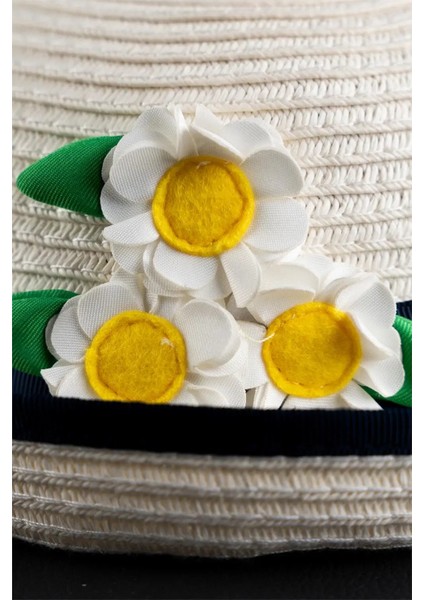 Kız Çocuk Lacivert Şeritli Papatya Detaylı Fötr Şapka modelleri