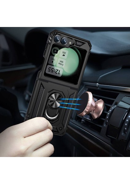 Samsung Galaxy Z Flip 6 Kılıf Magnetik Stand Olabilen Kamera Korumalı Kapak - Lacivert fiyatları