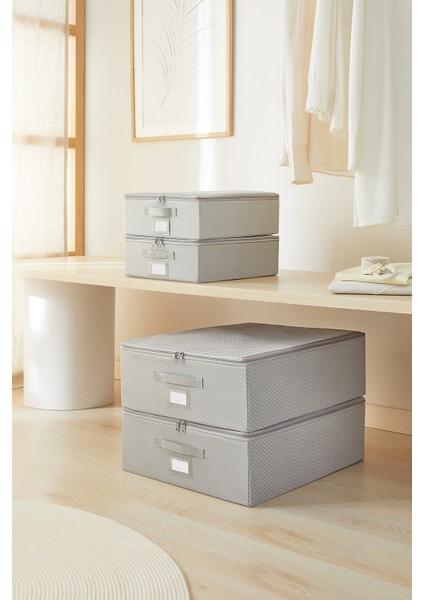 4'lü Gri Balıksırtı Destekli Hurç Set 2 Adet 31 x 38 x 12 + 45 x 55 x 18 cm