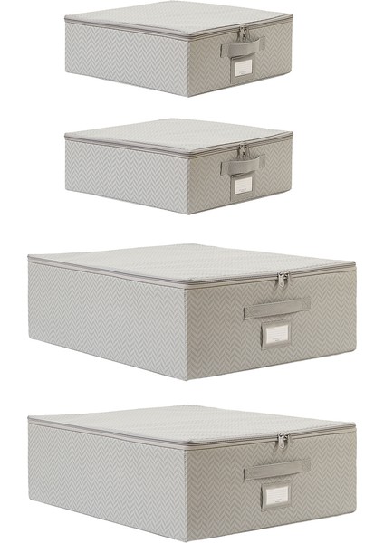 4'lü Gri Balıksırtı Destekli Hurç Set 2 Adet 31 x 38 x 12 + 45 x 55 x 18 cm