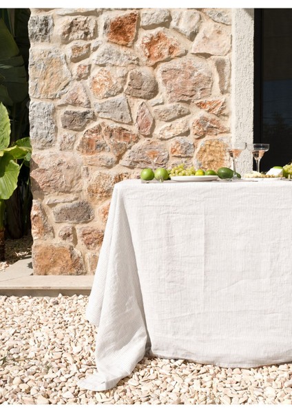 Linen Keten Masa Örtüsü Siyah-Beyaz 150 x 250