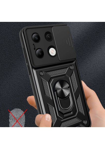 Poco M6 Pro 4g Kılıf Magnetik Stand Olabilen Kamera Korumalı Kapak - Lacivert modelleri