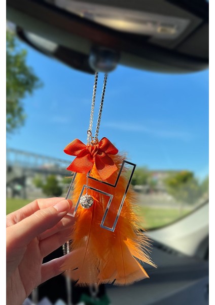 Şeffaf Gümüş Dikiz Süsü & Turuncu Kurdela & Turuncu Tüy