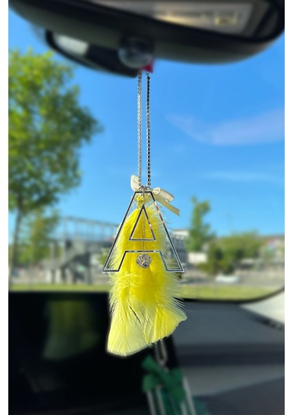 Şeffaf Gümüş Dikiz Süsü & Krem Kurdela & Sarı Tüy