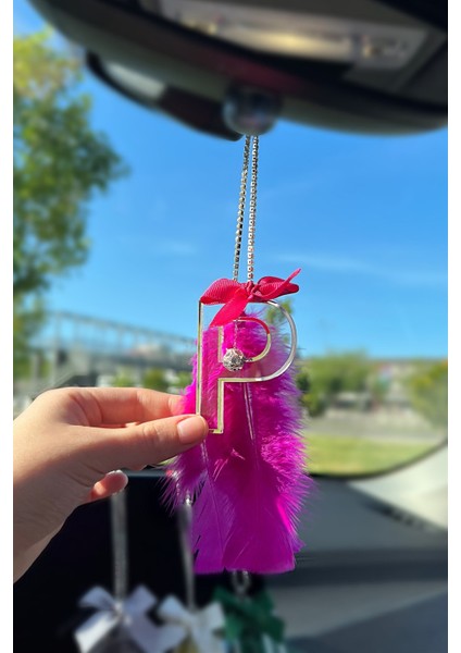 Şeffaf Gümüş Dikiz Süsü & Fuşya Kurdela & Fuşya Tüy