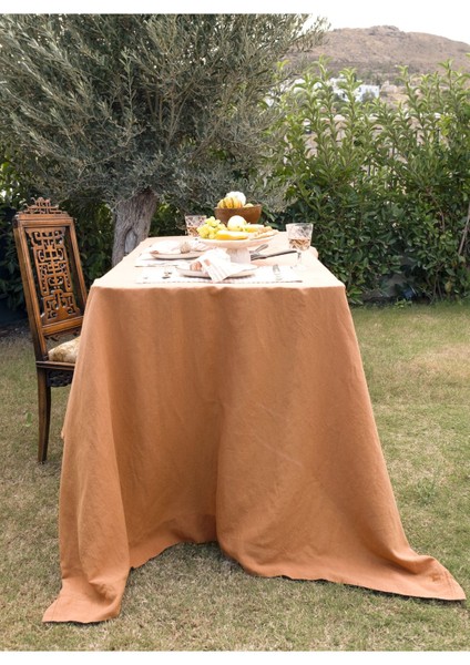 Linen Keten Masa Örtüsü Stripe Indian Tan 150 x 320