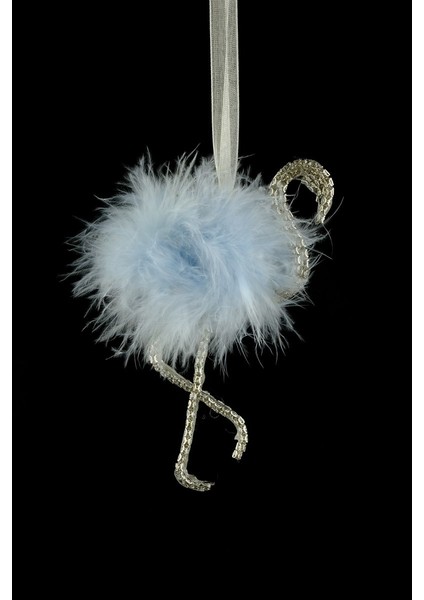 Flamingo Dikiz Süsü Gümüş Taş & Bebe Mavisi Tüy