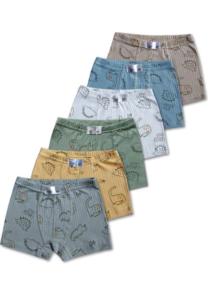 %100 Pamuklu Dinozor Desenli Erkek Çocuk Boxer Külot Iç Çamaşır 6lı Set