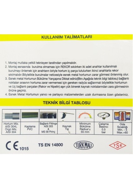 Ocak Fırın Gaz Doğalgaz Bağlantı Fleksi 100CM - Yeni Tip Flex Örgülü Hortumu