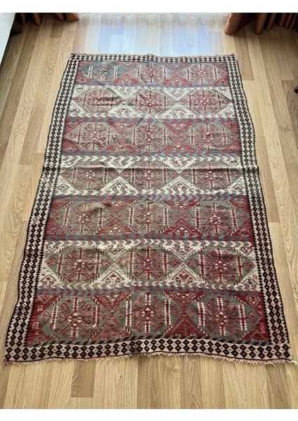 130 x 205 cm El Dokuma Geleneksel Türk Kilimi, Ender Desenli 35 Yaş Vintage Kilim, Yıkanabilir Rustik Stili Kilim