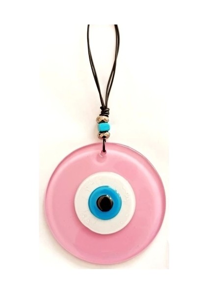 Pembe Renk Cam Nazar Boncuklu El Yapımı Özel Tasarım Duvar Süsü Hediyelik Eşya