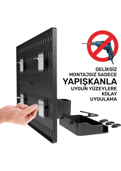 Smılesepet Çok Amaçlı Organizatör Pano (Tek Parça) Yapışkanlı 40 cm x 28 cm Siyah