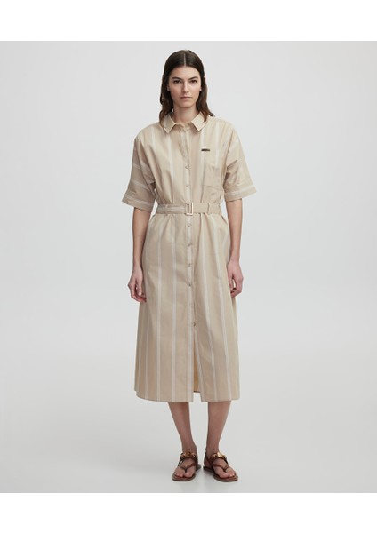 Çizgi Desen Poplin Elbise IS1250002183003