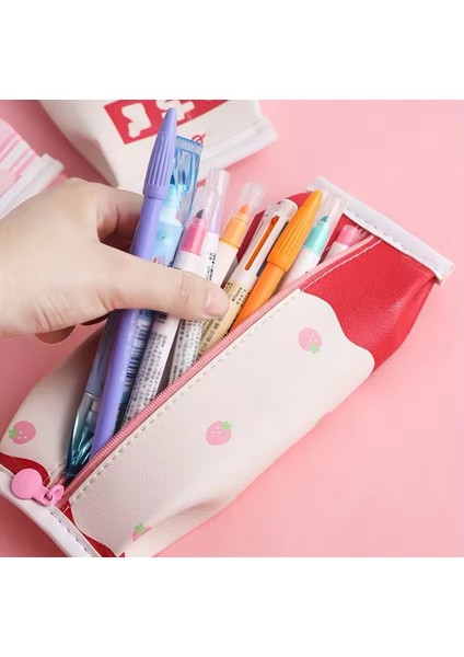 Kawaii Kore Milky Beyaz Kedili Pati Kalemlik Kalem Kutu Makyaj Çanta Doğum Günü Karne Hediye modelleri