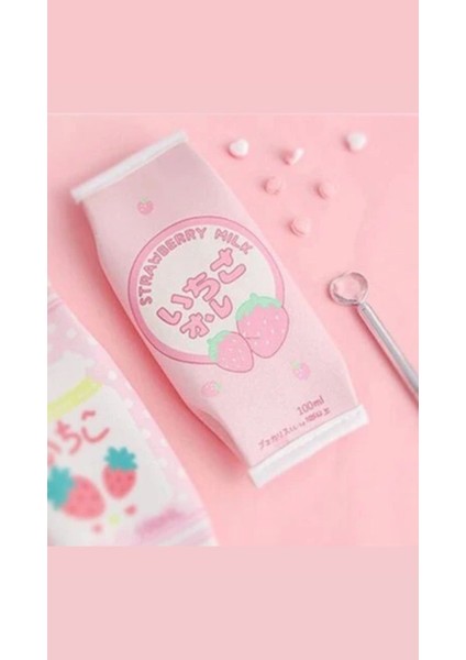 Kawaii Çilekli Strawberry Pembe Kalemlik Kalem Kutu Makyaj Çantası Doğum Günü Karne H