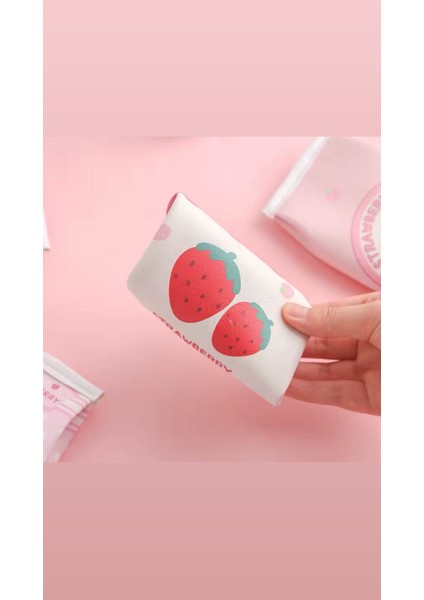 Kawaii Çilekli Strawberry Pembe Kalemlik Kalem Kutu Makyaj Çantası Doğum Günü Karne H