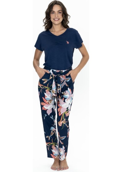 Kadın V Yaka Pijama Takım, Üst %50 Modal %50 Pamuk, Alt Viskon