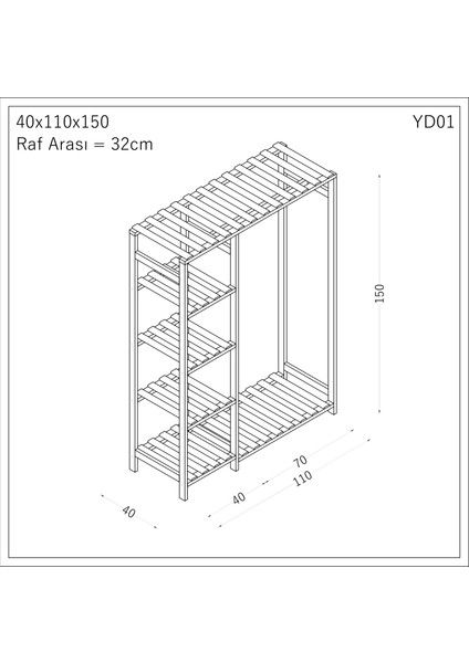 Ahşap Gardırop, Masif Ahşap Dolap, Açık Dolap (110X40X150) modelleri