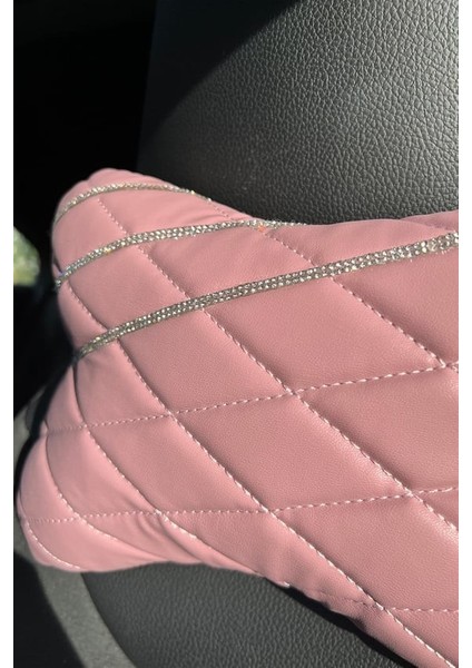 Pudra Kapitone Deri Gümüş Taş Şeritli Boyun Yastığı 2 Adet fiyatları