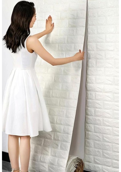Tek Parça Bütün 70 cm x 500 cm 1 Adet Krem Yapışkanlı Kesilebilir Silinebilir D Duvar Kağıdı Paneli