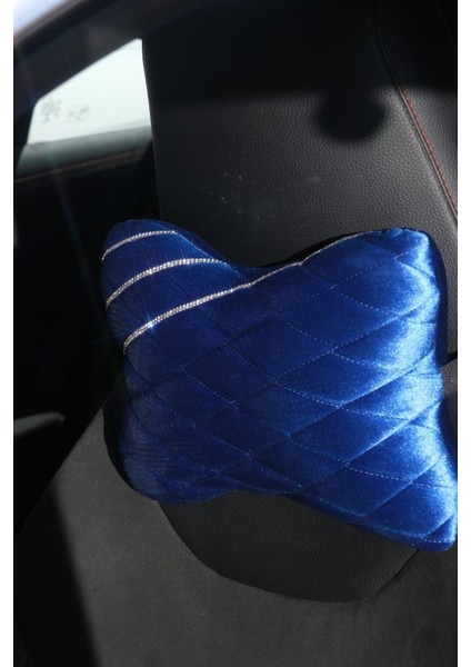 Saks Mavi Kapitone Gümüş Taş Şeritli Boyun Yastığı fiyatları