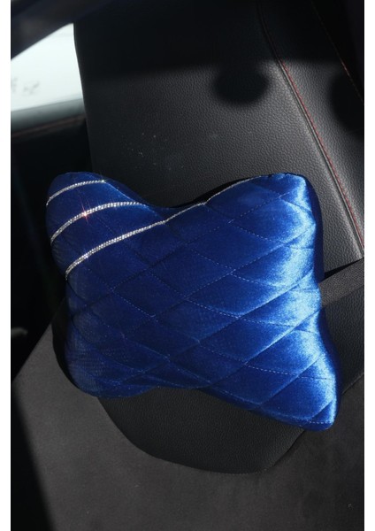 Saks Mavi Kapitone Gümüş Taş Şeritli Boyun Yastığı modelleri