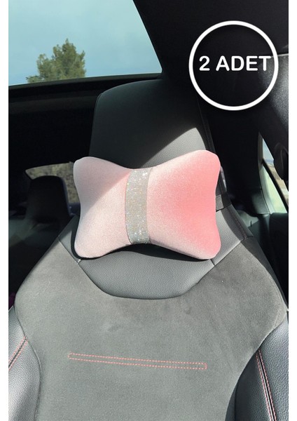 Pudra Düz Kadife Gümüş Dik Şeritli Boyun Yastığı 2 Adet