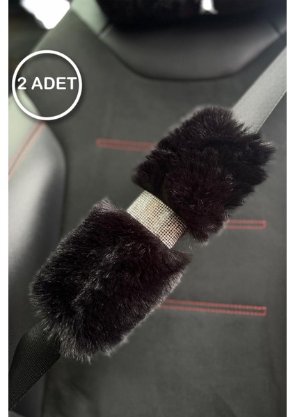 Siyah Kürk Gümüş Taş Şeritli Kemer Konforu Set 2 Adet