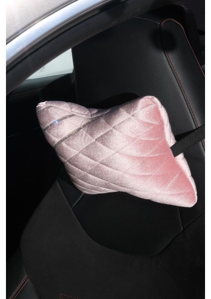 Pudra Kapitone Gümüş Taş Şeritli Boyun Yastığı