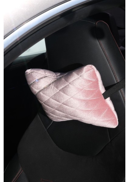 Pudra Kapitone Gümüş Taş Şeritli Boyun Yastığı modelleri