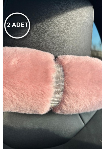 Pudra Kürk Gümüş Taş Şeritli Boyun Yastığı 2 Adet