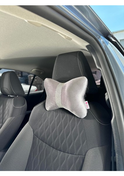 Gri Düz Kadife Gümüş Dik Şeritli Boyun Yastığı 2 Adet fiyatları