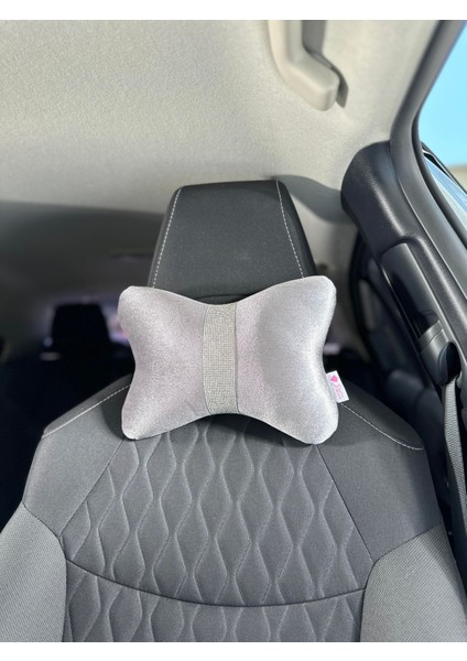 Gri Düz Kadife Gümüş Dik Şeritli Boyun Yastığı 2 Adet modelleri