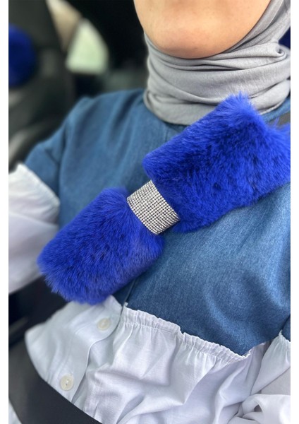 Saks Mavi Kürk Gümüş Taş Şeritli Kemer Konforu fiyatları