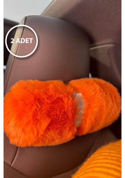 Turuncu Kürk Gümüş Taş Şeritli Boyun Yastığı 2 Adet