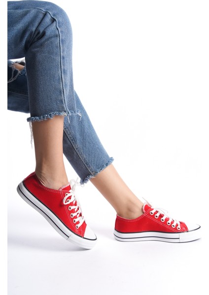 Kırmızı Kadın Kısa Keten Spor Ayakkabı Günlük Sneakers Cnv7 fiyatları