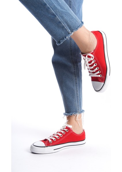 Kırmızı Kadın Kısa Keten Spor Ayakkabı Günlük Sneakers Cnv7 fırsatları