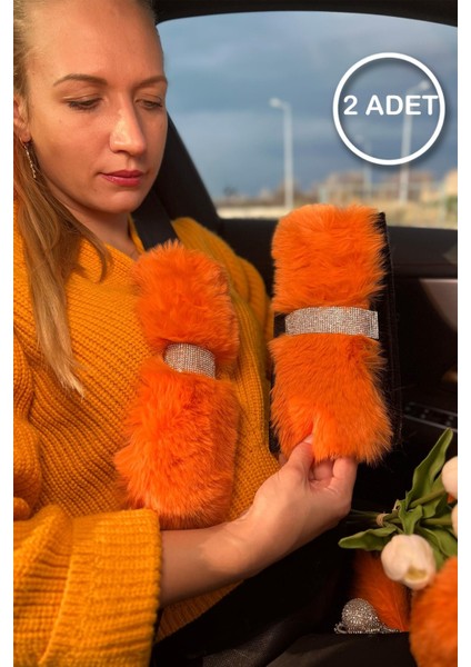 Turuncu Kürk Gümüş Taş Şeritli Kemer Konforu Set 2 Adet