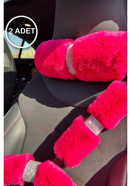Fuşya Kürk Gümüş Taş Şeritli Boyun Yastığı 2 Adet