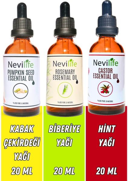 Organik Biberiye, Hint, Kabak Çekirdeği Yağı Seti 20 ml