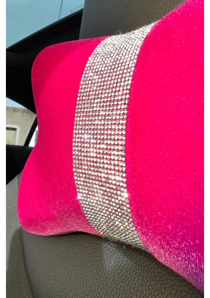 Fuşya Düz Kadife Gümüş Dik Şeritli Boyun Yastığı 2 Adet fiyatları